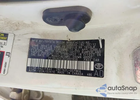 2012 Toyota Corolla Le z USA, uszkodzony, nr VIN 2T1BU4EE3CC897656